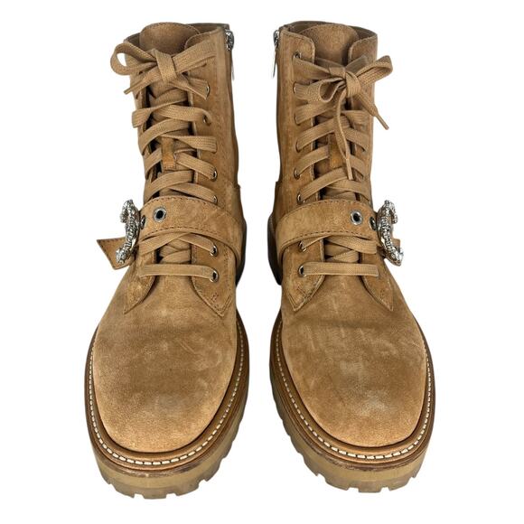 Jimmy Choo Cora Suede Tan Combat Moto Boots - Picture 6 of 16